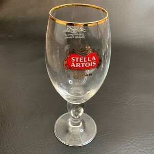Stella Artois Belgium Draft Beer Glass Ale Lager 16 Ounces Red Gold Trimmed